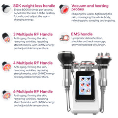 System Kawitacji Ultradźwiękowej 80k RF z Próżnią 6w1, do Spalania Tłuszczu, Odchudzania i Modelowania Ciała, z Elektrodami EMS