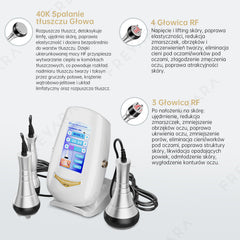 3w1 40K RF Ultradzwiękowa Kawitacja, Urządzenie do Liposukcji i Wyszczuplania, 3 Głowice Masujące, Brzuch, Talia, Ramiona, Nogi, Pośladki
