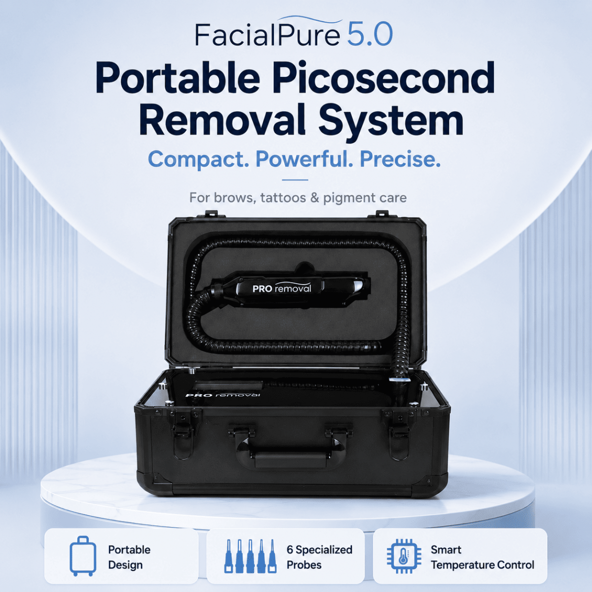 Profesjonalny Laser Pikosekundowy LASER FacialPure 5.0 w Walizce – Bezinwazyjne i Bezbolesne Usuwanie Tatuażu oraz Brwi, Technologia Brilliant Black