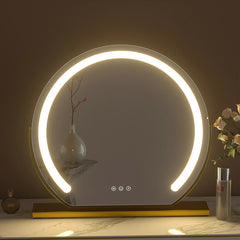 Okrągłe Lusterko do Makijażu, Duże 24"/60cm do Toaletki, Obracane o 360°, Regulowana Jasność, Ladowarka z Wtyczką
