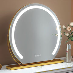 Okrągłe Lusterko do Makijażu, Duże 24"/60cm do Toaletki, Obracane o 360°, Regulowana Jasność, Ladowarka z Wtyczką