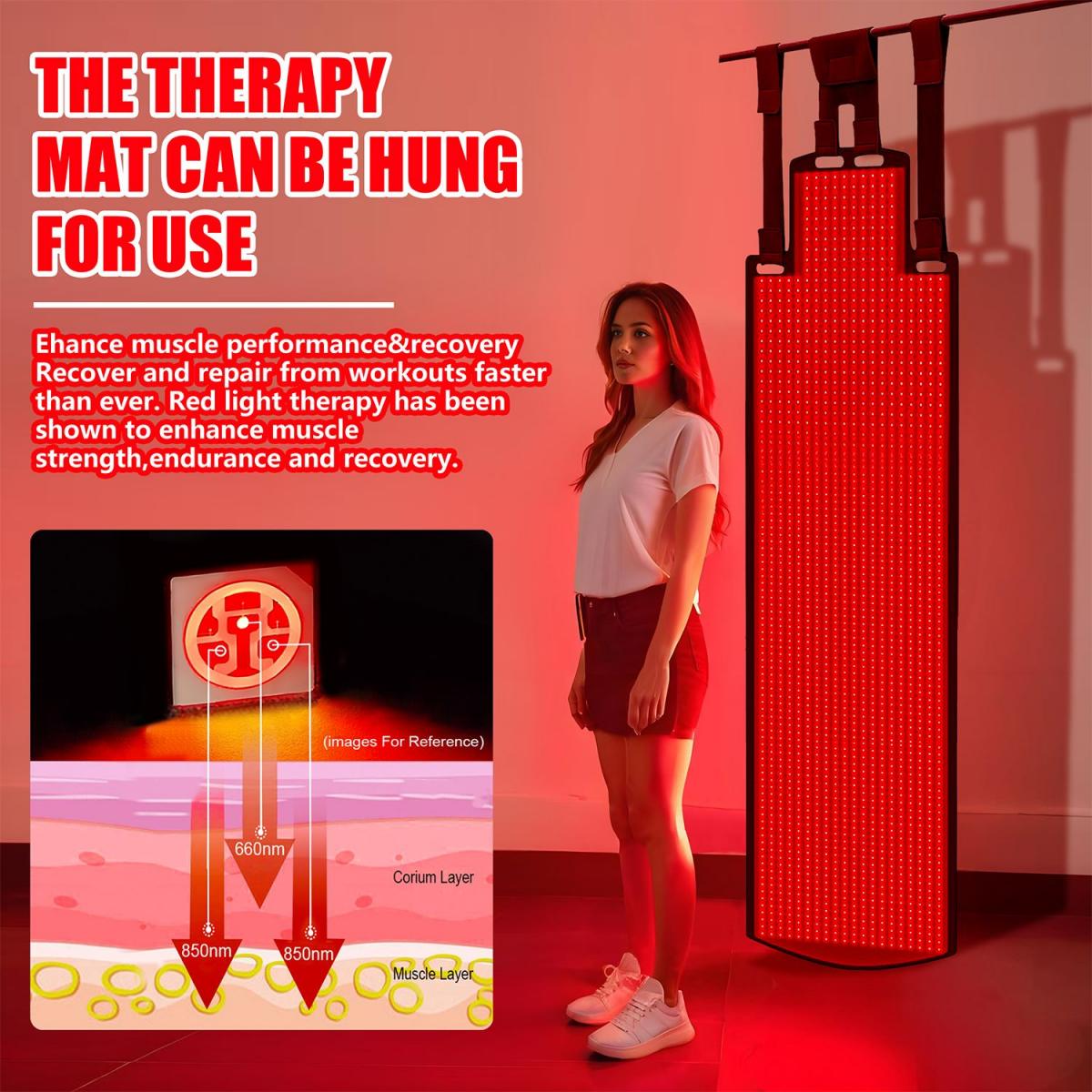 Duża mata do terapii światłem czerwonym 190 × 80 cm, 1300 diod LED 660 nm + 850 nm światło podczerwone do ciała, pleców, talii, barków i kolan – łagodzenie bólu stawów, poprawa snu