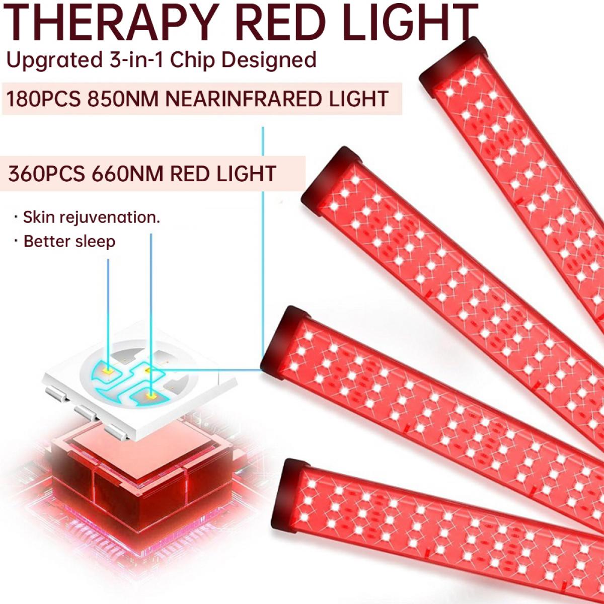 Panel do terapii światłem czerwonym LED na podczerwień 2 długości fali, pełne ciało, urządzenie 4-głowicowe z 660 nm i 850 nm bliskiej podczerwieni do twarzy, mięśni, ciała i pielęgnacji skóry
