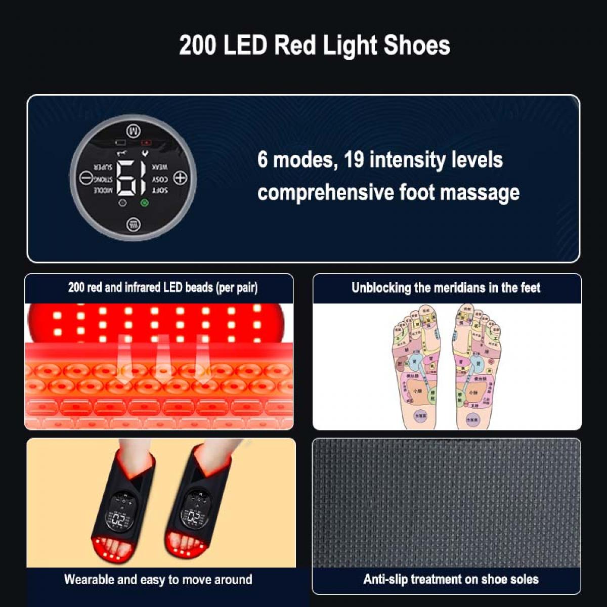 LED-FeetRepair P23 – Buty do terapii światłem czerwonym i podczerwonym, 200 diod LED, ulga w bólu stóp, poprawa krążenia krwi i regeneracji