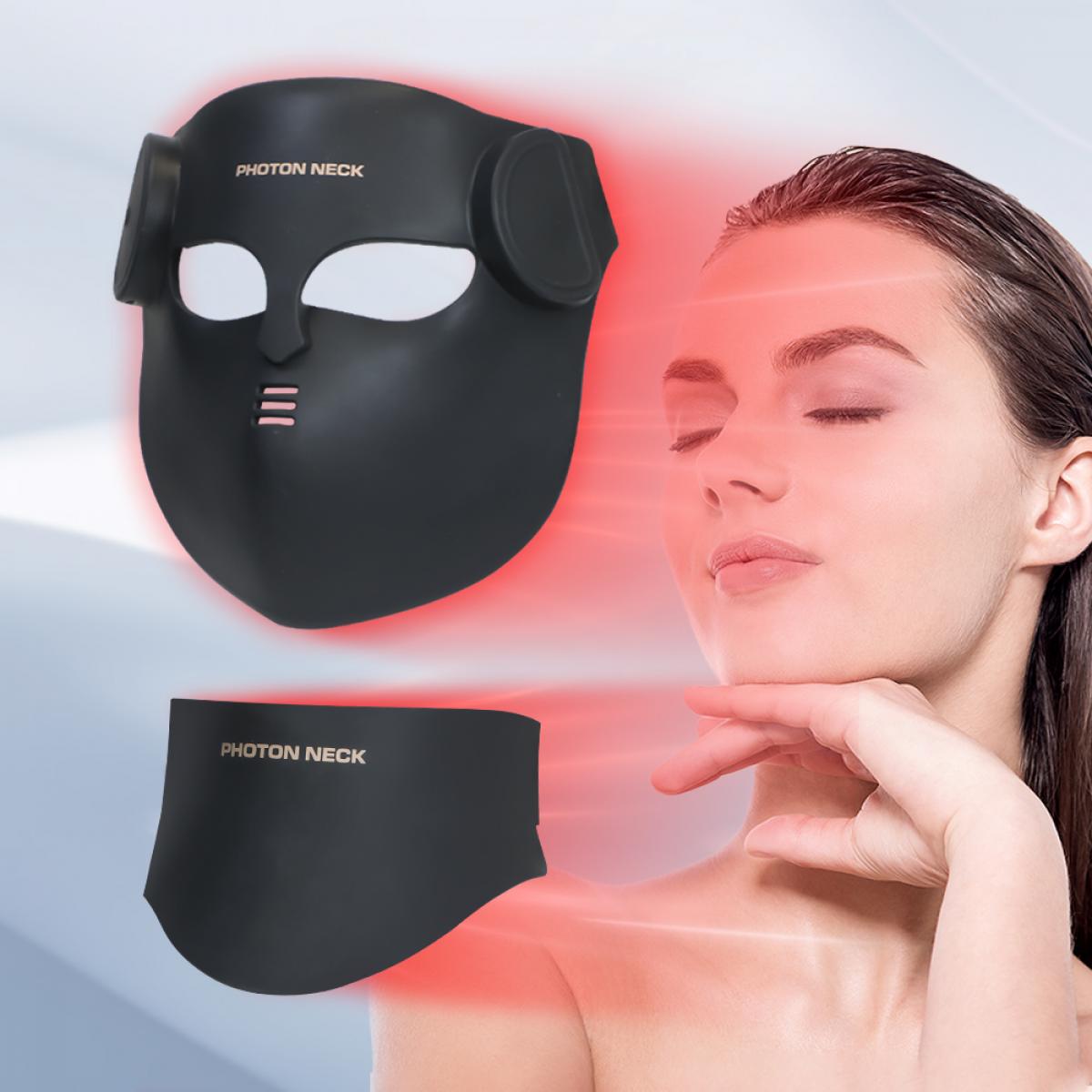 Maska silikonowa LED do twarzy i szyi LED-FacialGlow 4D, profesjonalna terapia światłem LED w 8 kolorach, działanie przeciwstarzeniowe i rozjaśniające, 400 wiązek światła