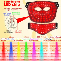 Maska silikonowa LED do twarzy i szyi LED-FacialGlow 4D, profesjonalna terapia światłem LED w 8 kolorach, działanie przeciwstarzeniowe i rozjaśniające, 400 wiązek światła