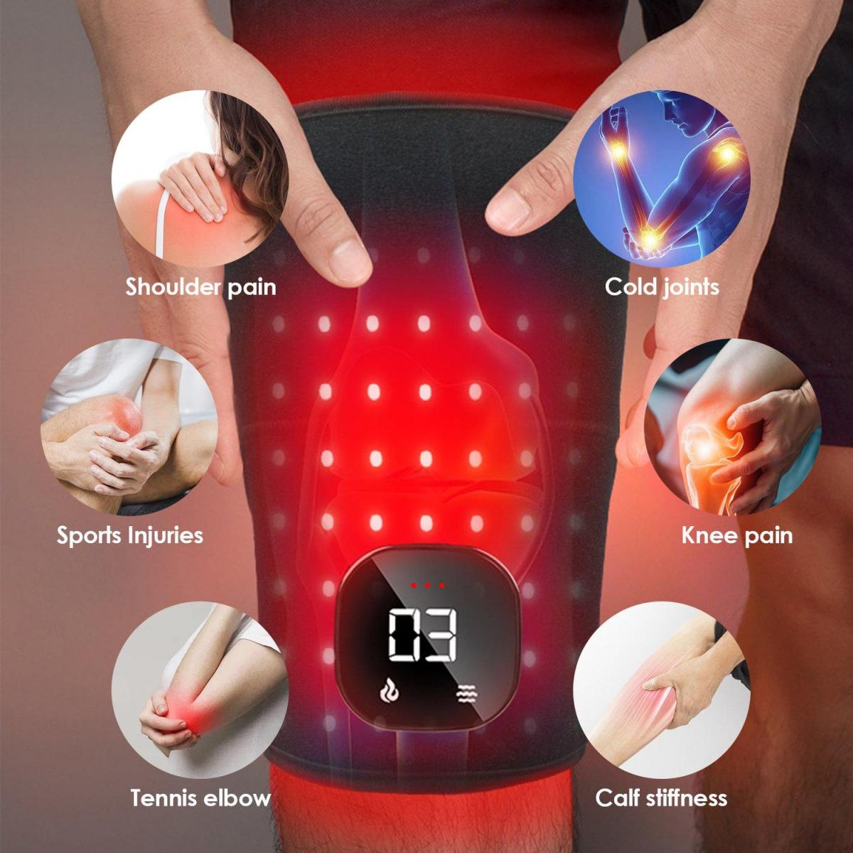 Bezprzewodowa terapia światłem czerwonym LED na kolano – 56 diod LED, bateria 3000 mAh, ulga w bólu stawów, artretyzmie i urazach sportowych