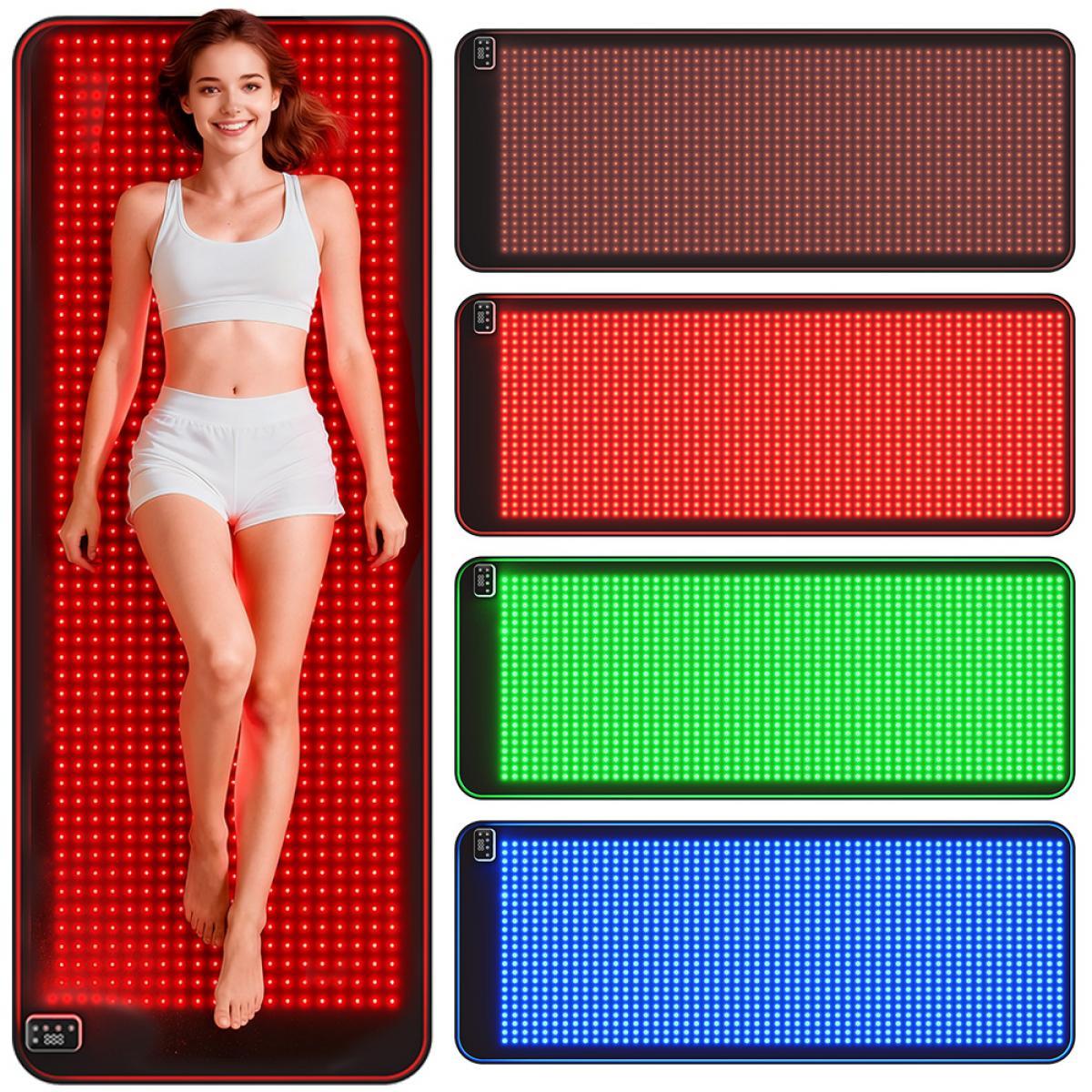 FREYARA Mata do terapii światłem LED XXL 183 × 72 cm na całe ciało, 4 kolory, 1344 diody LED – do pielęgnacji skóry, relaksacji mięśni i użytku domowego