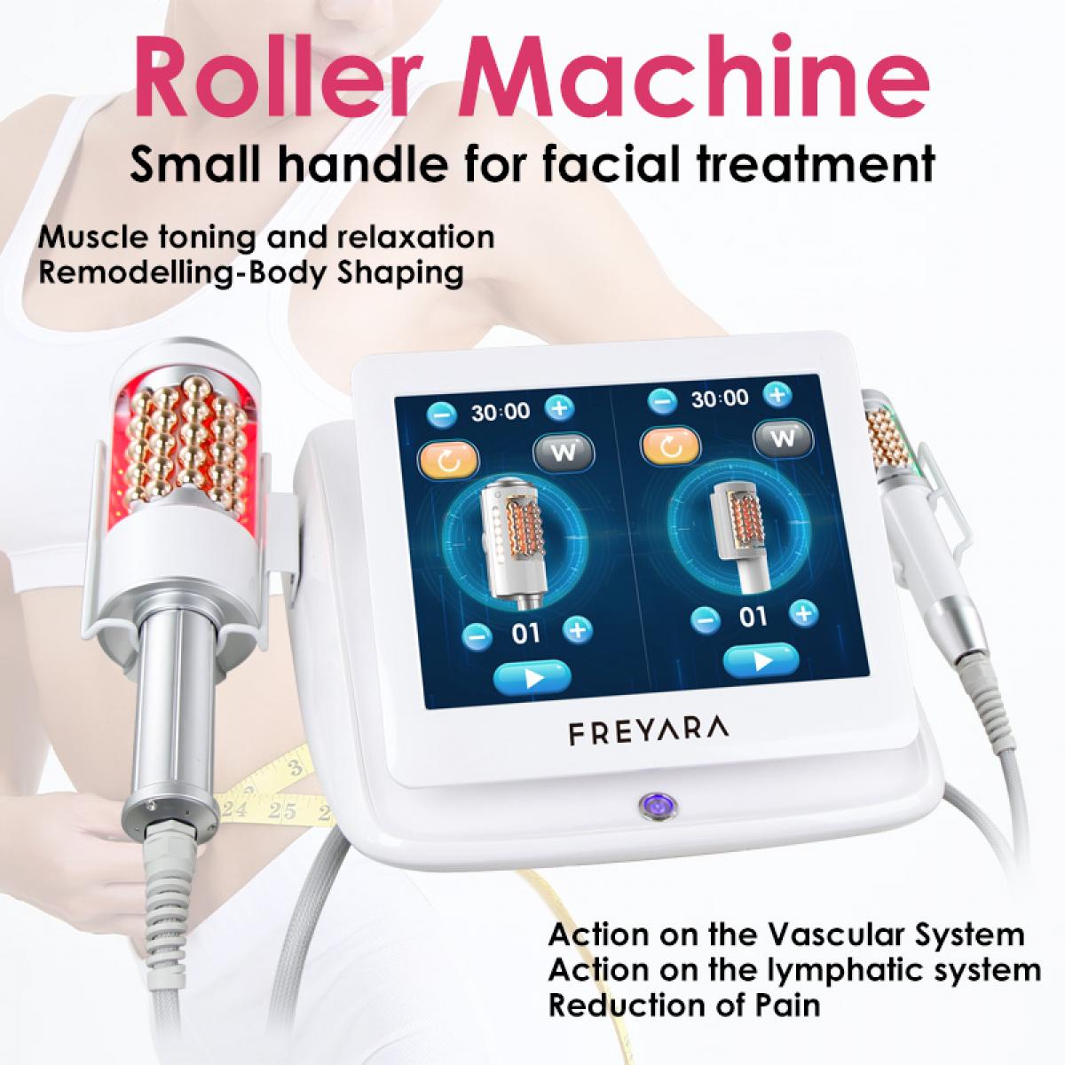 Urządzenie do masażu Inner Ball Roller z 2 uchwytami – terapia kompresji i mikrowibracji z czerwonym i niebieskim LED do modelowania sylwetki, drenażu limfatycznego, redukcji cellulitu, rozluźnienia mięśni i ujędrniania skóry