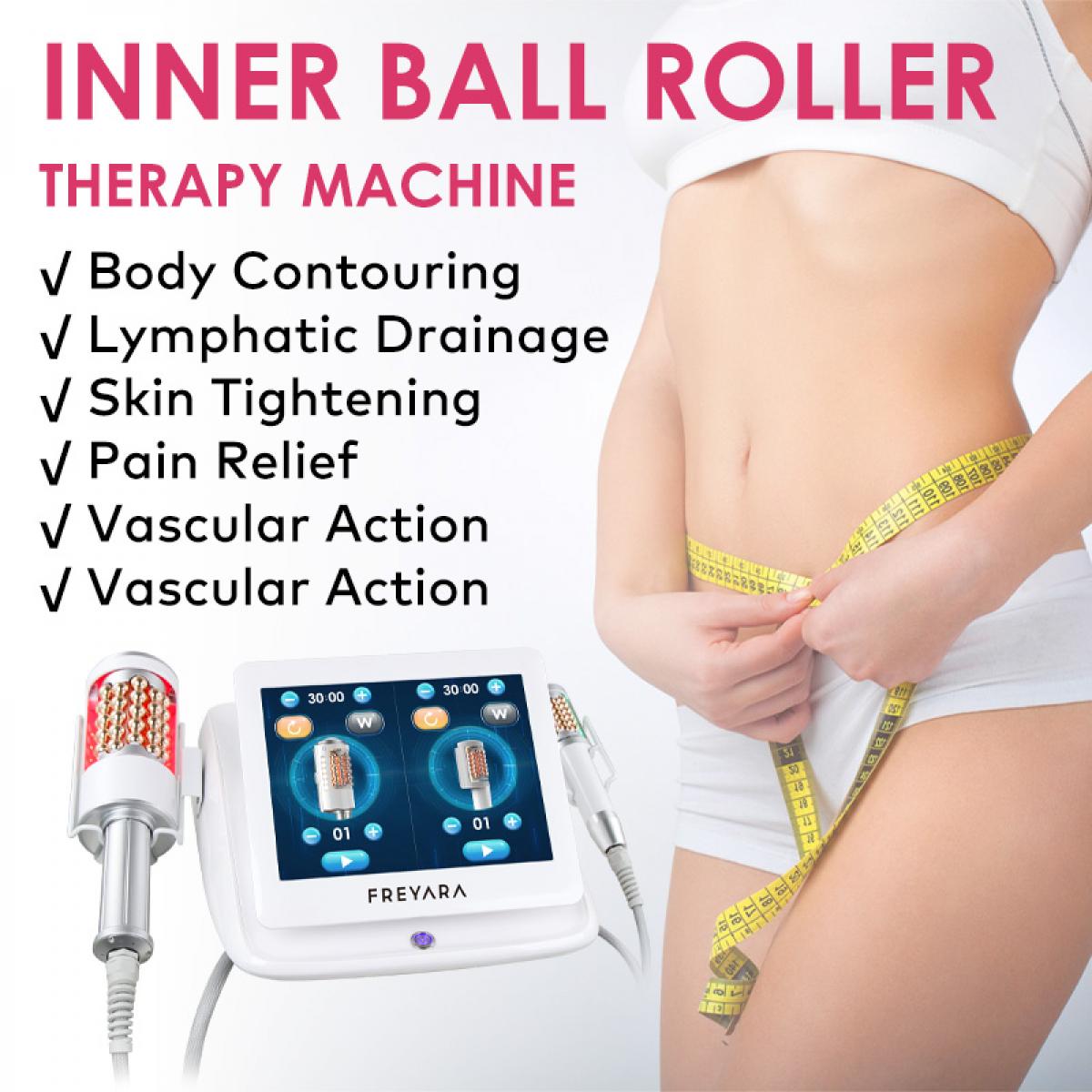 Urządzenie do masażu Inner Ball Roller z 2 uchwytami – terapia kompresji i mikrowibracji z czerwonym i niebieskim LED do modelowania sylwetki, drenażu limfatycznego, redukcji cellulitu, rozluźnienia mięśni i ujędrniania skóry