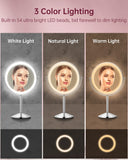 LED Lusterko do Makijażu Powiększenie 1x/10x ze Swiatłami, 8" Dwustronny, 3 Tryby Oświetlenia, Sterowanie Dotykowe, Ladowanie USB