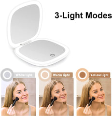 Mini Lusterko do Makijażu LED, Dwustronne 1X/5X, Ladowane USB, Przenośne w Podróży