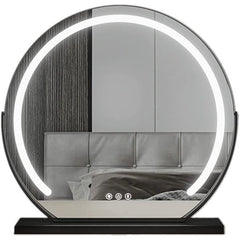 Okrągłe Lusterko do Makijażu, Duże 24"/60cm do Toaletki, Obracane o 360°, Regulowana Jasność, Ladowarka z Wtyczką