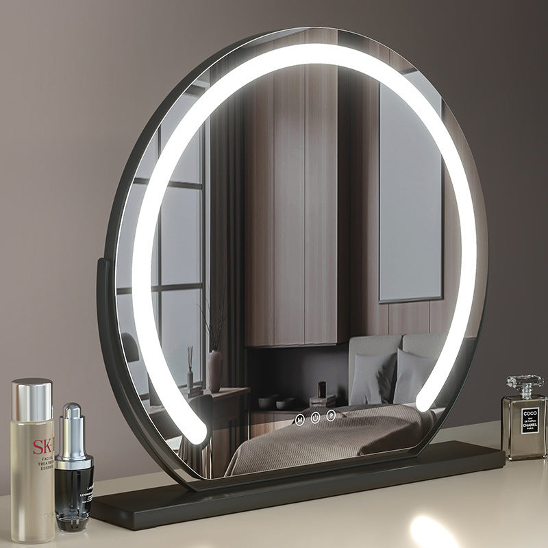 Okrągłe Lusterko do Makijażu, Duże 24"/60cm do Toaletki, Obracane o 360°, Regulowana Jasność, Ladowarka z Wtyczką