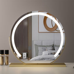 Okrągłe Lusterko do Makijażu, Duże 24"/60cm do Toaletki, Obracane o 360°, Regulowana Jasność, Ladowarka z Wtyczką