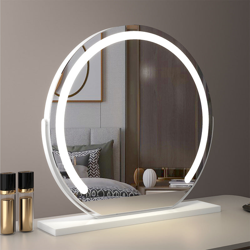 Okrągłe Lusterko do Makijażu, Duże 24"/60cm do Toaletki, Obracane o 360°, Regulowana Jasność, Ladowarka z Wtyczką
