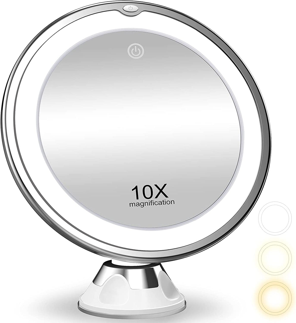 8" Lusterko do Makijażu 10X ze Swiatłami, 3 Kolorowy Tryb Oświetlenia, Obrót o 360°, Zasilanie Bateryjne