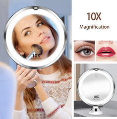 8" Lusterko do Makijażu 10X ze Swiatłami, 3 Kolorowy Tryb Oświetlenia, Obrót o 360°, Zasilanie Bateryjne