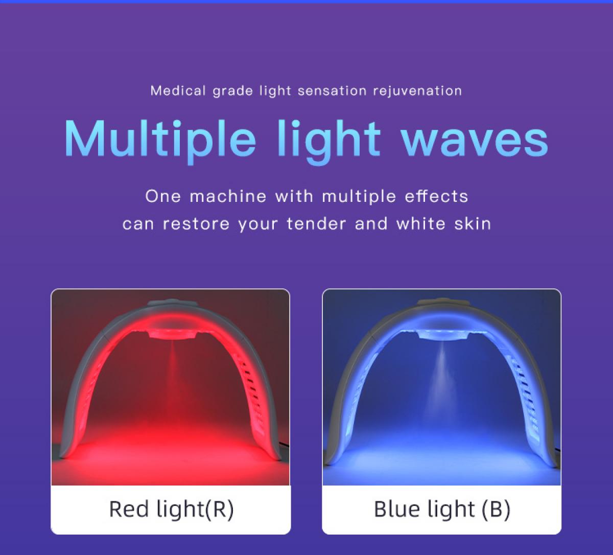 7-kolorowa maska LED do terapii światłem twarzy, 170 diod LED z funkcją nano mgiełki, fotodynamiczne urządzenie kosmetyczne PDT przeciwzmarszczkowe i odmładzające
