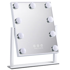 Hollywoodzkie Lusterko do Makijażu z 9 Zarówkami LED, 3 Trybami Oświetlenia, Inteligentnym Dotykiem, Regulowaną Jasnością, Obrotem o 360°, Ladowaniem USB
